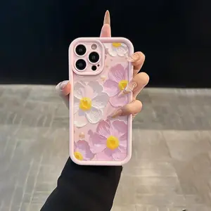 Pink flower pattern TPU material anti-drop hole precision all-inclusive protective Suitable for IPhone17 11 12 13 14 15 16 Pro Max Air Plus