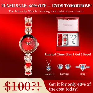 CLV MU KIAI Women’s Festival Gift Elegant Ladies’ Jewelry Butterfly Bracelet Watch with Romantic Love Gift Box Limited Time Buy 1 Get 3 Free Necklace Earrings Ring Flash Sale 60% Off Ends Tomorrow Jewelry