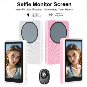 【Upgraded】Selfie Monitor Screen with Speaker & Warm Light, Magnetic 4K 60fps Bluetooth Remote, Back Camera Monitor for Vlog & TikTok Live Stream, Wireless Mirroring for iPhone & Android