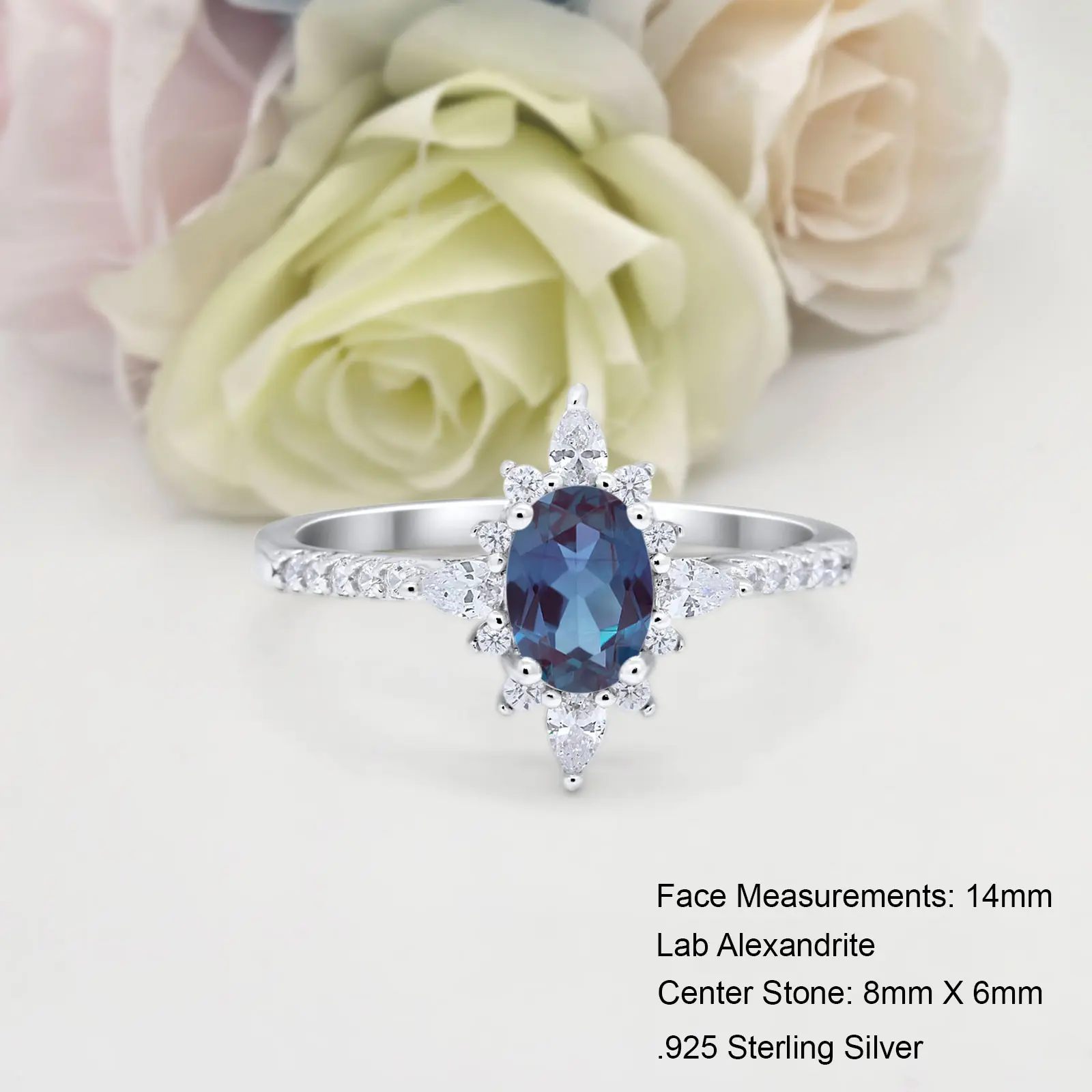 Halo vintage 1.21CT Lab Alexandrite Bridal Band Women Ring Wedding Engagement Oval Shape Ring 925 Sterling Silver Ring 14mm