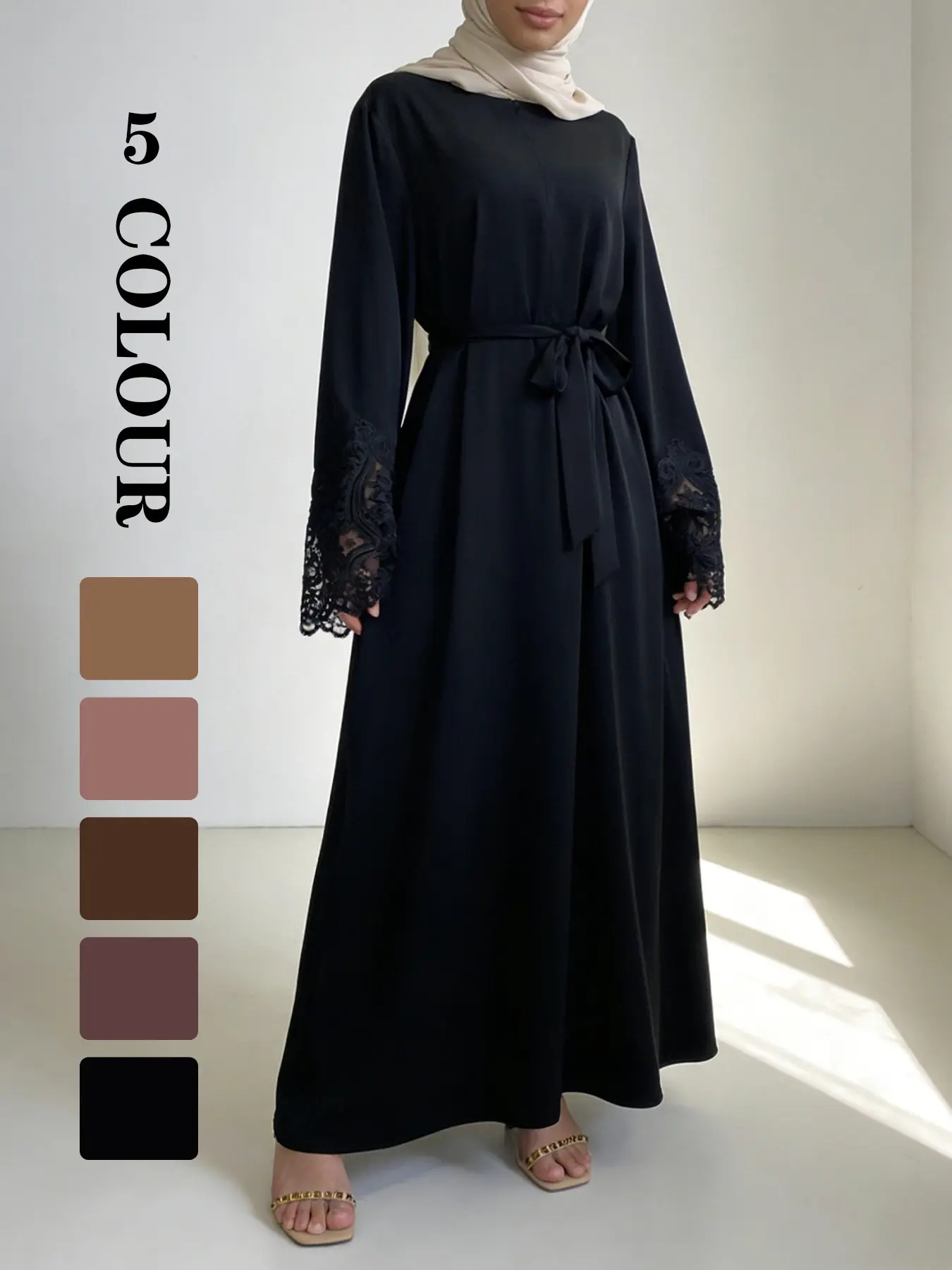 Elegant Nursing Dress with Front Zipper, High-Quality Nida Lace Decoration, Casual Loose-Fitting Long Robe for Special Occasions, Nursing Apparel, Nursing Clothes, Nursing Friendly Clothes, Breastfeeding Clothes