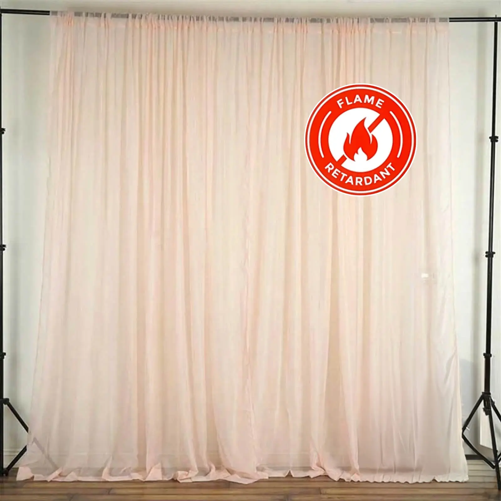 2 Pack Blush Chiffon Backdrop Drape Curtains - 5ftx10ft Durable Flame-Resistant Sheer Organza Panels with Rod Pockets, Festive Backdrops & Banners Event Divider, Panels Festive Backdrops & Banners