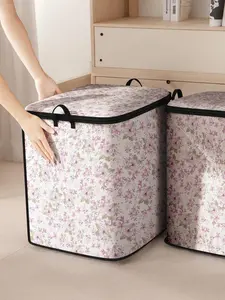 Floral Pattern Clothes Storage Bag, Large Capacity Clothes Storage Organizer, Collapsible Clothes Storage Bag with Zipper & Handle for Home Bedroom