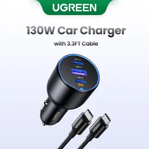UGREEN 130W Car Charger with 3.3FT Cable, USB-C Input, Compatible with iPhone 17 16 Pro Max, Galaxy S24 Ultra, iPad, Car Accessories Deals for You,September Restock，TikTokShopBlackFriday ,TikTokShopHolidayHaul