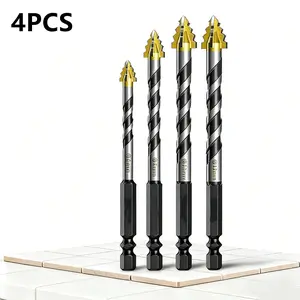 4PCS 6+8+10+12mm Serrated Eccentric Masonry Drill Bit Set,Four Edge Concrete Drill Bits for Glass, Tile, Brick, Cement Concrete,Industrial Strength Carbide Drill Bit Tip