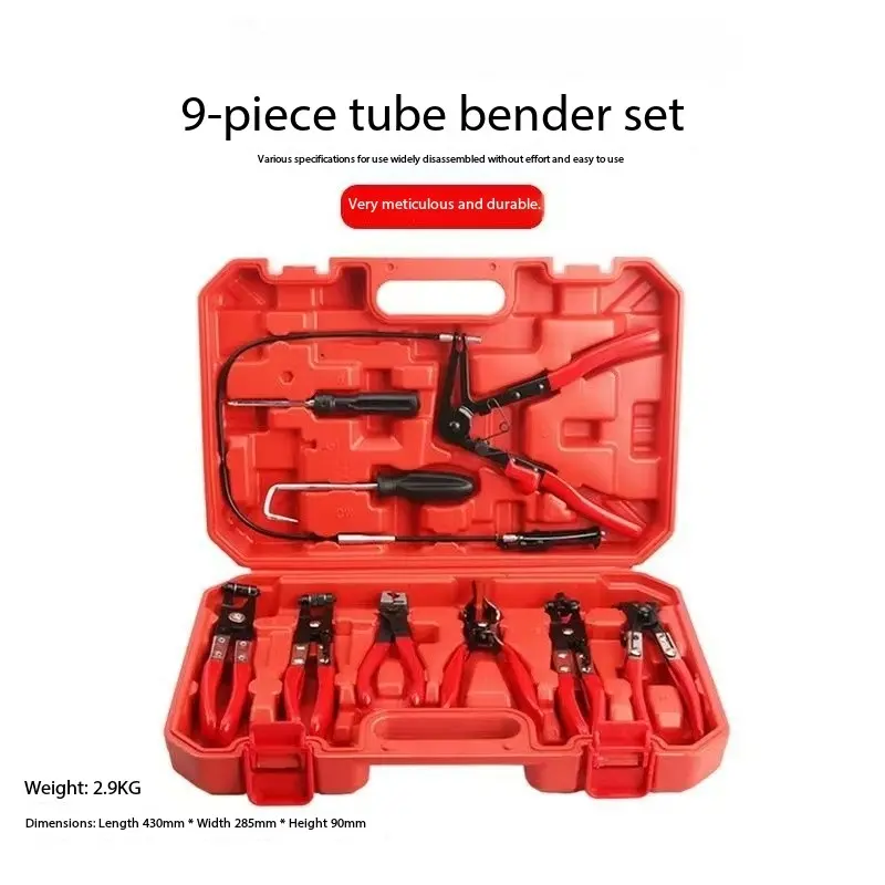 9-Piece Flexible Hose Clamp Pliers Set - Pipe Wrench Removal Tool for Coolers, Radiators, Water Pipes spring torque multiplier chain drive faucet professional work u joint campingessentials adjustable universal socket wrench maintenance