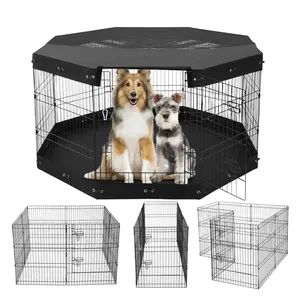 VEVOR Dog Playpen,  8 Pcs 30"H x 24"W Panels Foldable Metal Pet Exercise Pen, Dog Fence Indoor and Outdoor Pen with Door, Bottom Pad and Top Cover, Pet Playpen for Dogs, Cats, Other Small Animals