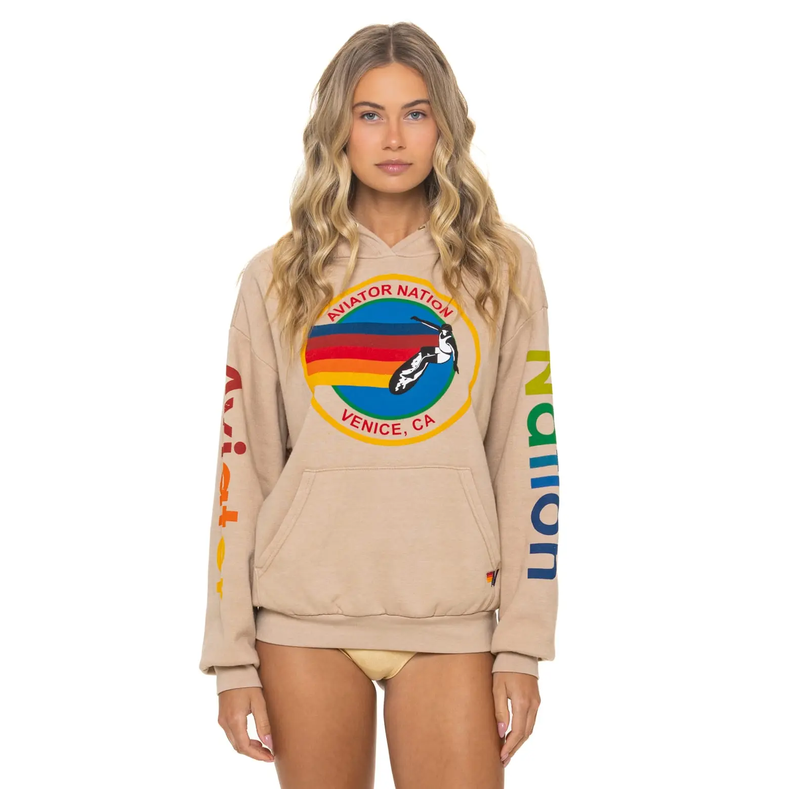 AVIATOR NATION  RELAXED PULLOVER HOODIE - SAND