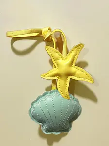 Ocean-Themed PU Leather Starfish & Seashell Keychain/Keyring Bag Charm Adjustable Leather Strap Beach Coastal Decor Pendant Backpack Bag Accessories, Beach Accessory for Summer Beach Vibes Coastal Style