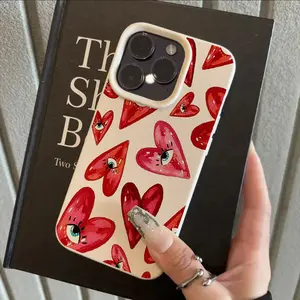 [Trending] Vintage red eyes and heart pattern suitable for TPU, compatible with iPhone 16 Pro Max phone case, iPhone 16 Pro Max/14/16 Plus/15/13 Pro/12/11, business anti-drop protective cover with high aesthetic appeal
