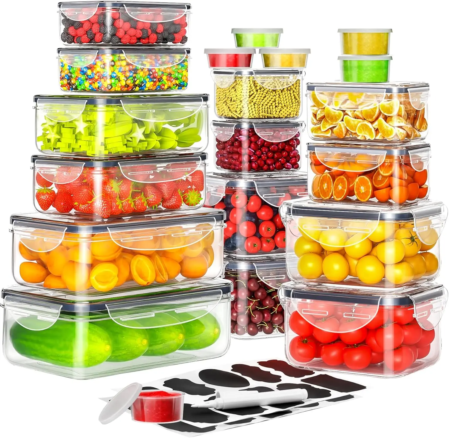 40-Piece Airtight Food Storage Containers Set | 100% Leakproof Plastic Meal Prep & Stackable Kitchen Organizers