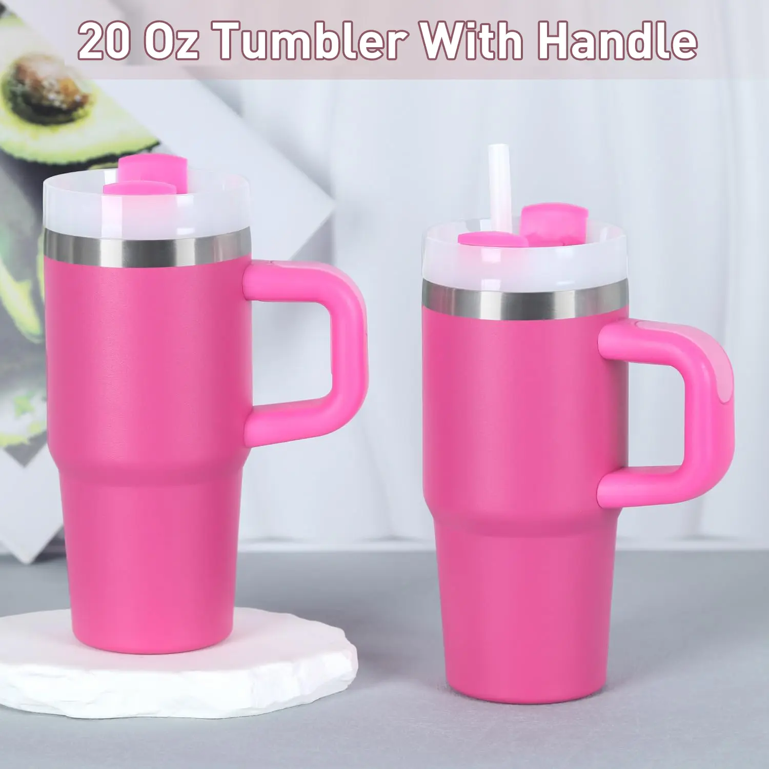 20 Oz Stainless Steel Vacuum Insulated Reusable Tumbler - Leak-Proof Portable Beverage Flask with Handle, Straw, Lid, Keeps Cold, Hot, Ice Intact, Kids' Gift Icy Cold Vacuum Flask, Flasks