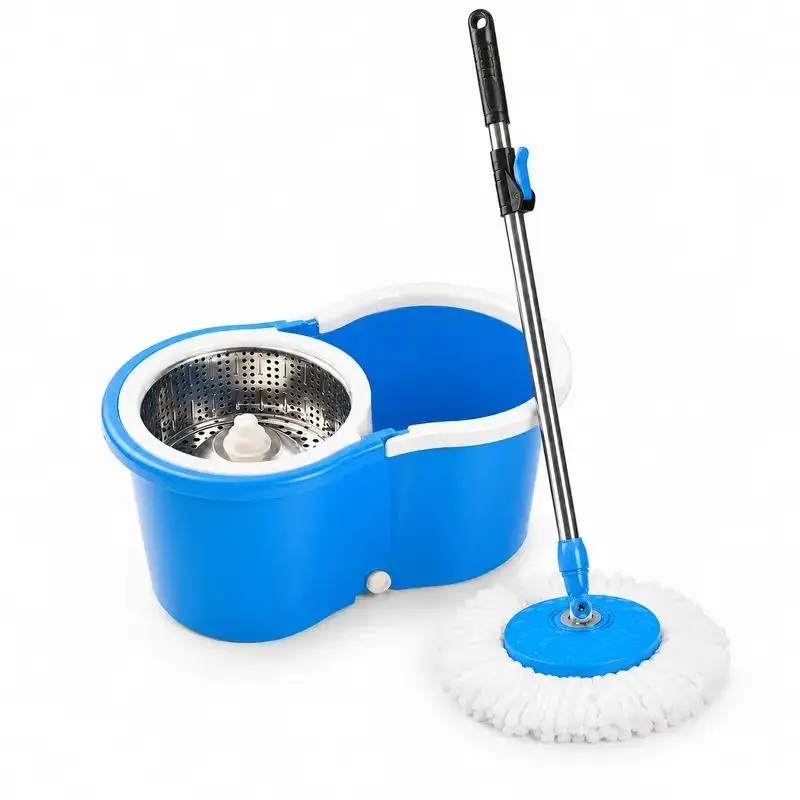 Spin Mop and Bucket Set with Stainless Steel Wringer, 360° Rotating Microfiber Mop, Dual-Compartment Self-Cleaning Bucket with Drain Plug, Hardwood & Tile Floor Cleaning Mop for Home Improvement