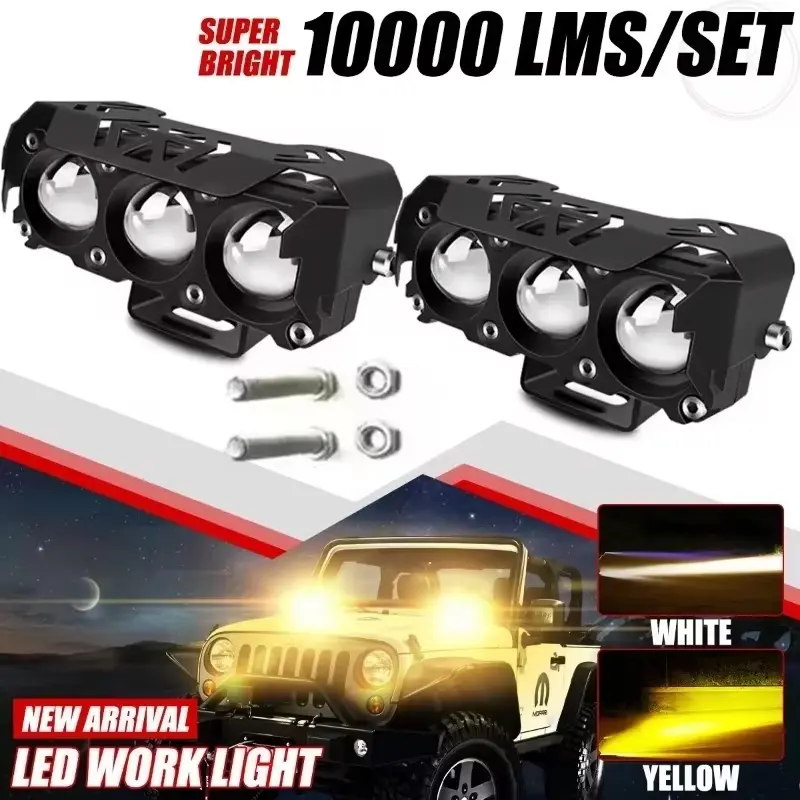 Dual-Color Hi/Low Beam LED Spotlight Fog Lamps with Fine Mini Lens, ABS+LED Construction, Wire Connect Design for Cars/SUVs, Motorcycle External Work & Driving Lights for Fog Conditions