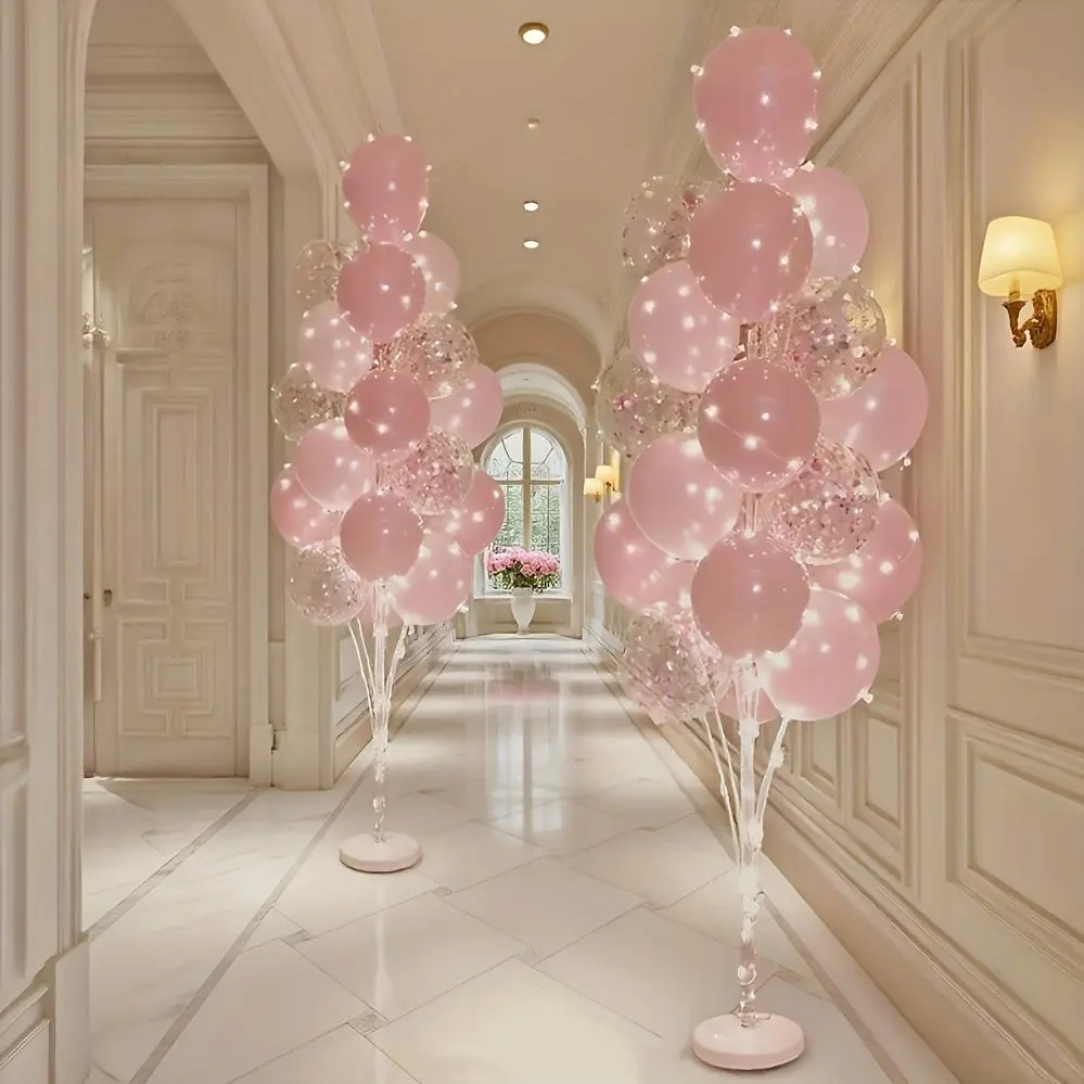 2 Sets Balloon Column Kit, 63 in/160cm Floor-Standing Durable Plastic Reusable Balloon Stand with Water Base, Suitable for Weddings, Birthdays