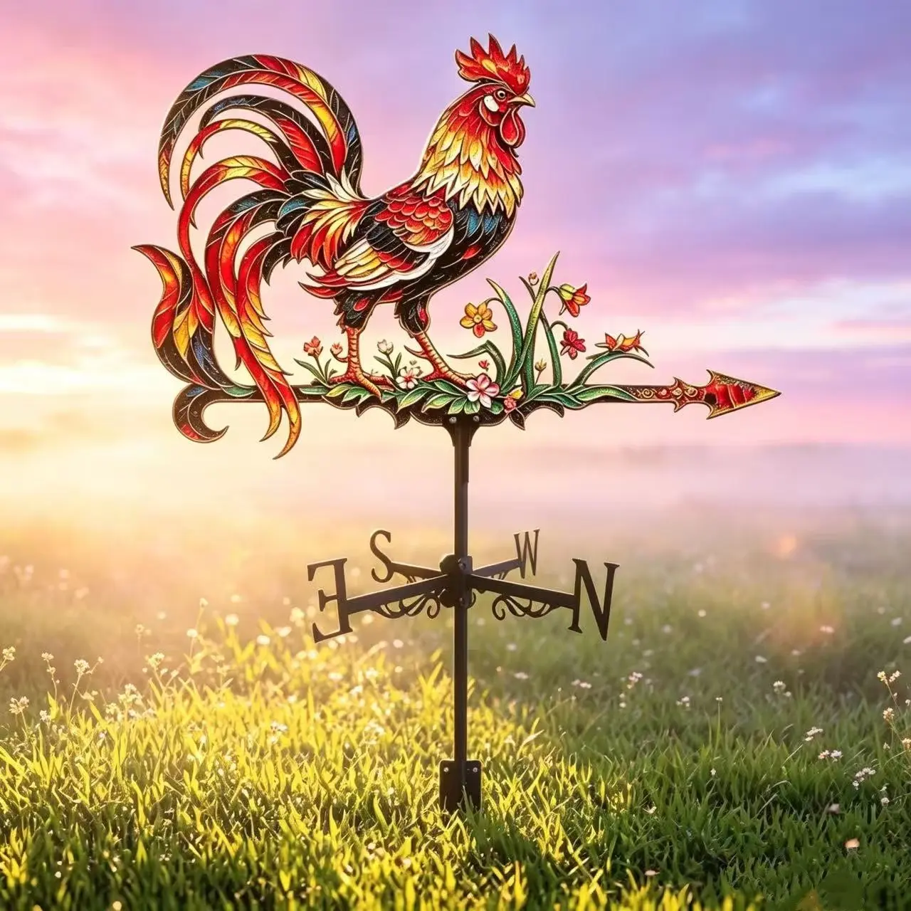 Colorful Chicken Rooster Wind Vane, Handcrafted Unique Glass Art, Versatile Decorative Outdoor Decor for Garden, Park, Roof, Perfect Gift for Holidays, Birthdays and Housewarming