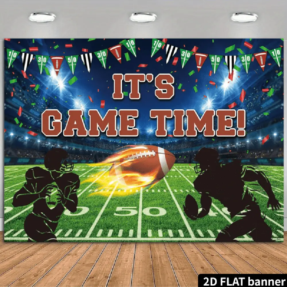 1PC,2D Flat American Football Theme Party Backdrop, Sports Event Decoration Background Board, Children's Birthday Party Photo Backdrop, Stadium - Style Party Decoration Curtain, Festival Event Shoot, Banners, Flat Banner