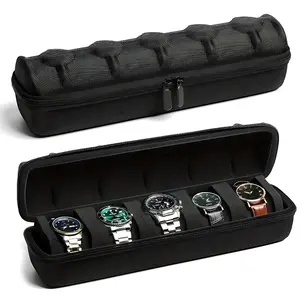 Watch Travel Organizer for Men & Women, Hard Protective 5-Slot Case with Soft Cushions for Safe Packing