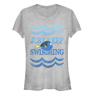 Juniors Womens Finding Dory Keep Swimming Waves T-Shirt