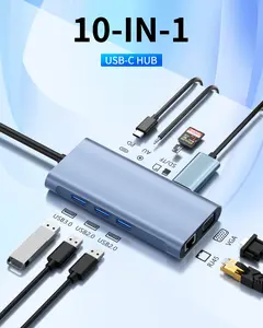 USB C HUB Adapter 10 in 1 Dongle with 4K HDTV VGA PD 100W USB 3.0 2.0 SD TF Card Reader 3.5mm Jack for Type C Laptops