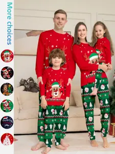 New Christmas Family Pajama Set, Elastic Comfortable Fabric, Holiday Print Casual Wear, Cozy Parent-Child Style for Home Activities