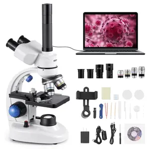 VEVOR Trinocular Microscope, 40-5000X Magnification, Professional Compound Microscope for Adult with Phone Adapter, LED Light, Aluminum Alloy Body, for Lab, School, Home, Education