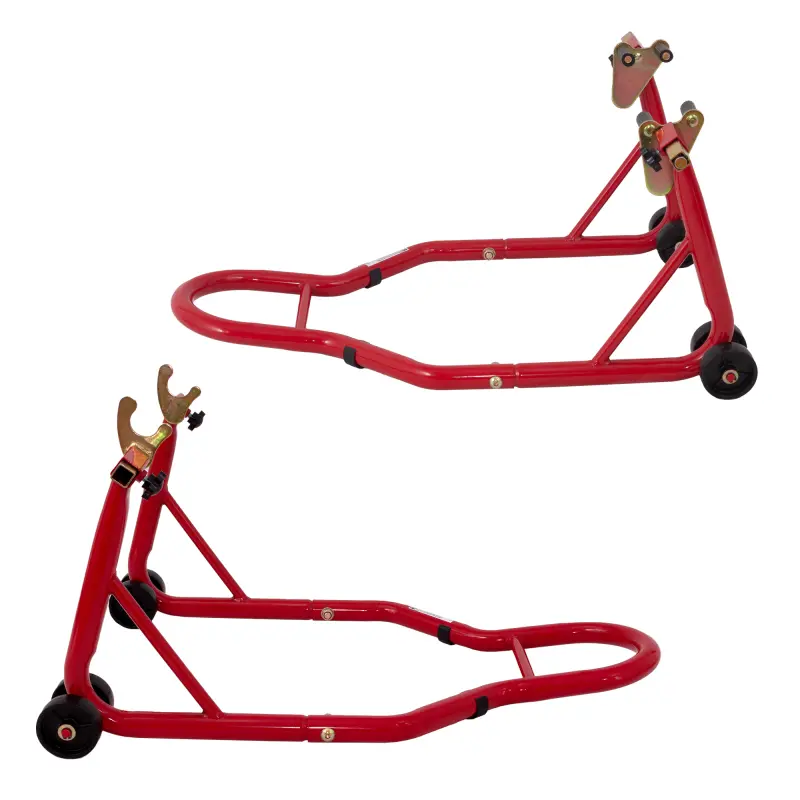 MOTO4U Motorcycle Front & Rear Stand, Front Rear Combo Stand Universal Wheel Lift Stand Swingarm Spool Lift Stand Paddock Stand (Red)