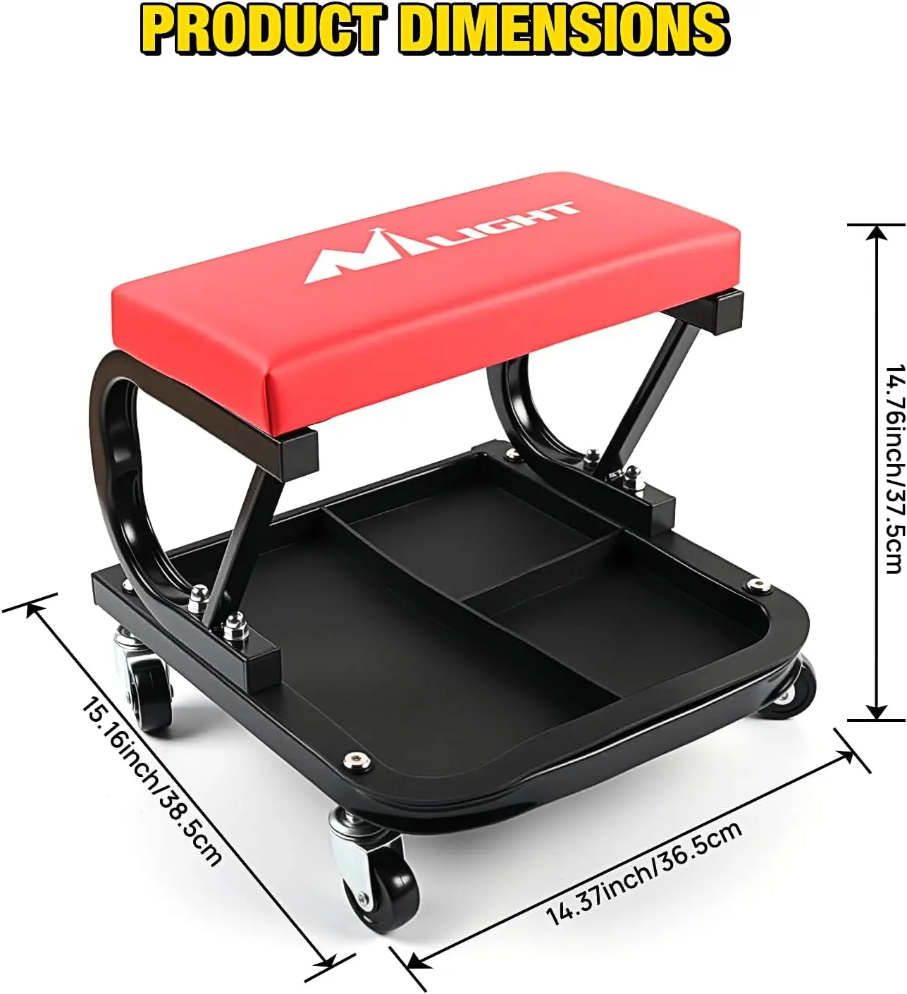 Nilight Rolling Mechanic Seat - 250 LBS Capacity Padded Mechanic Stool with Tool Tray Storage for Auto Repair Use, Red