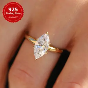 925 Sterling Silver 1 Carat Marquise Moissanite Engagement Ring - Elegant 6 Prong Setting, Luxurious Plating, Perfect Lover Gift for Bride and Lovers, Valentine's Day Rings |       Elegant Ring Designs |       Luxurious Finish, Moissanite Rings, Best Choi