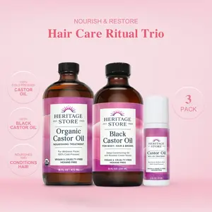 Heritage Store Hair + Growth Ritual Trio - Organic Castor Oil, Black Castor Oil, Castor Oil Roll-On - Nourish, Strengthen, Support Healthy Growth