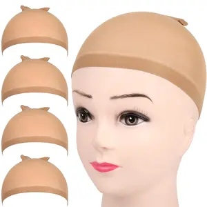 4 count Light Brown Stocking Wig Caps Stretchy Nylon Wig Caps for Women