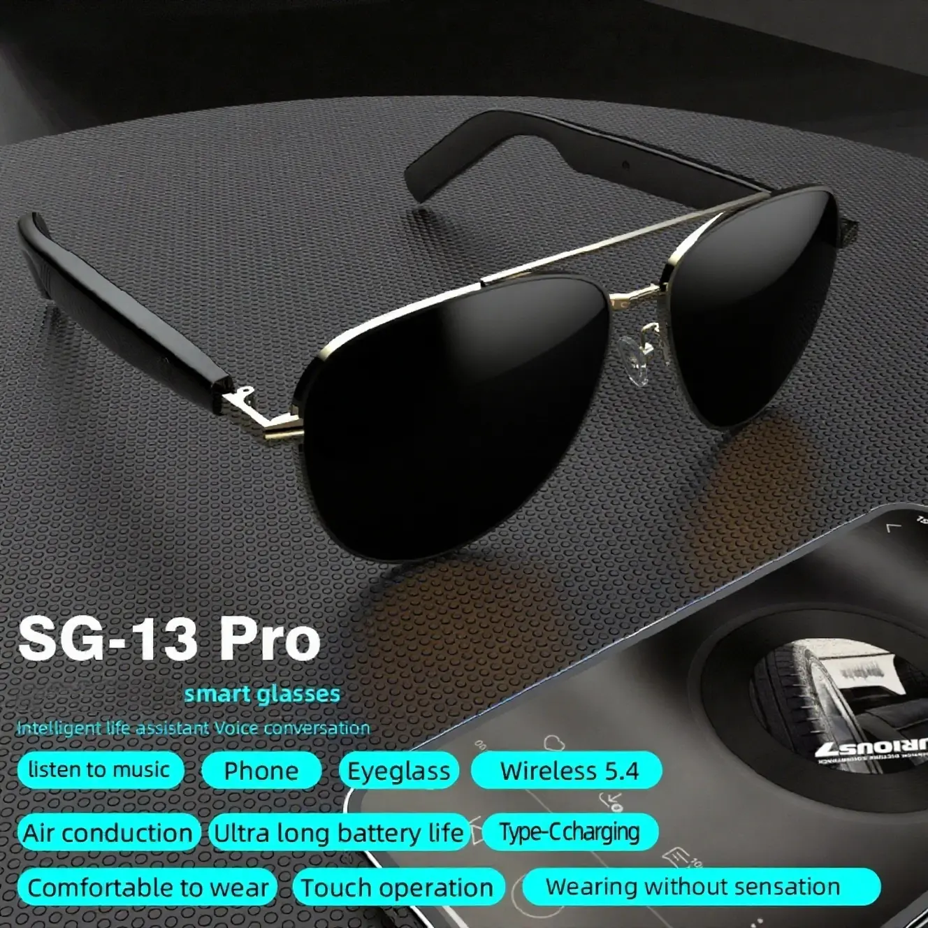 SG13 Wearable Multifunctional Smart Glasses - Wireless Bluetooth Sports Sunglasses, Secure Fit, Sweat-Proof, Long Battery Life, Open Audio Security for Modern Running & Fitness Lifestyles