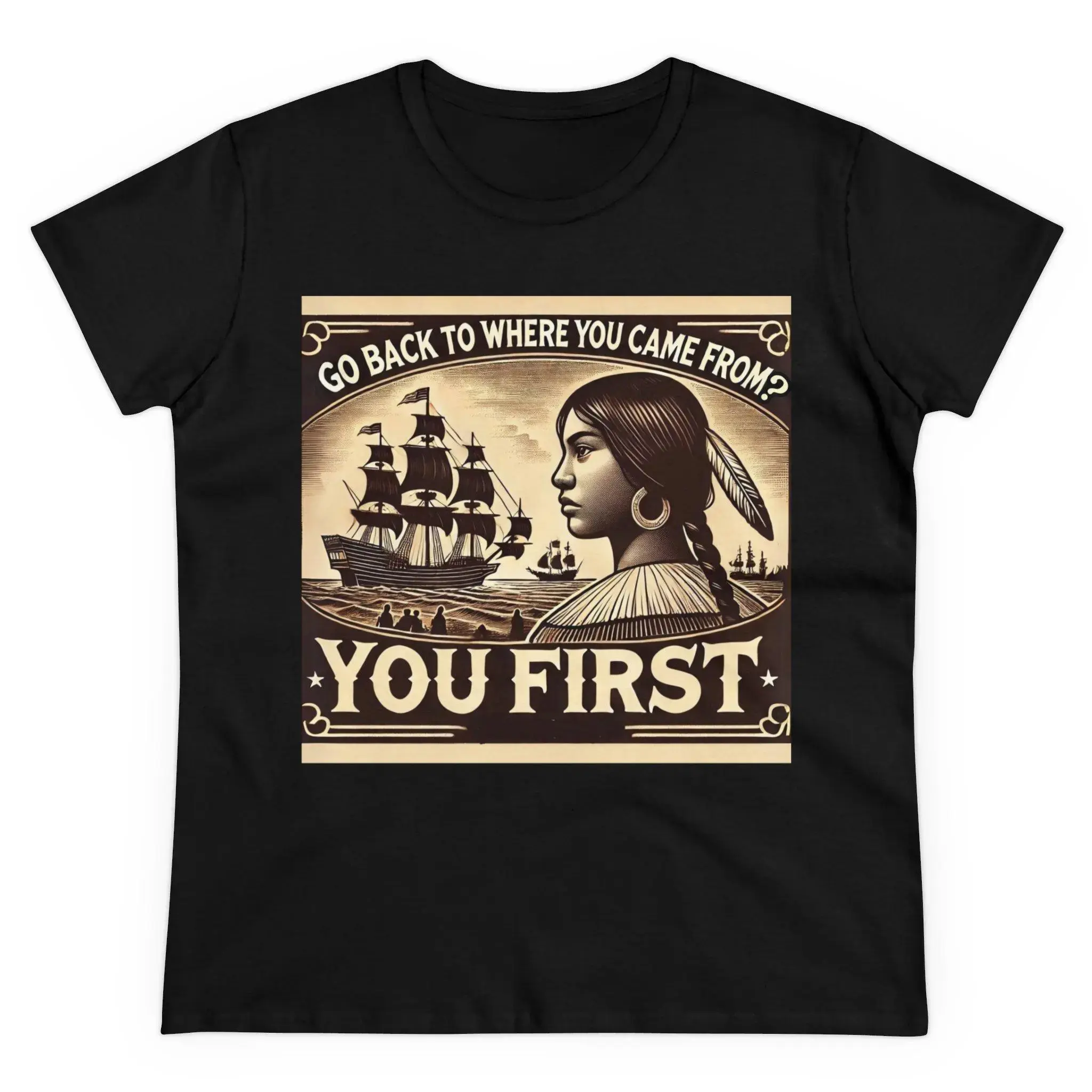Men's Breathable Cotton T-Shirt, Oversized Style Graphic Tee with Go Back Where You Came From Native American History Theme, Comfortable Short-Sleeve Top, Shortsleeve, Piece, Tshirt, Relaxed Fit, Casual, Classic, Fabric, Fashion