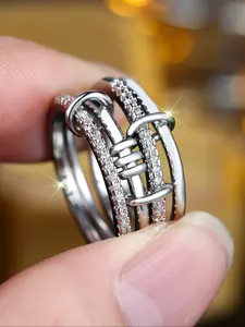 Stylish and glamorous multilayer silver set ring Round Cz for women Trendy and versatile women's jewellery with white synthetic zirconia embellishments Perfect jewellery gift for women Cubic Zirconia Ring, Beautiful Rings