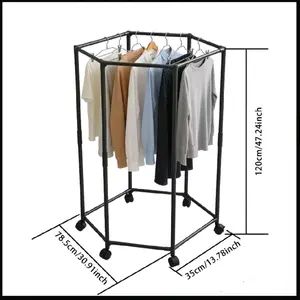 Hexagonal Clothes Drying Rack, 360° Rotating Wheels, Space-saving Storage, Indoor And Outdoor Use, Can Accommodate Multiple Pieces Of Clothing, Clothing Storage And Organization Artifact, Clothes Drying Rack, Drying Racks
