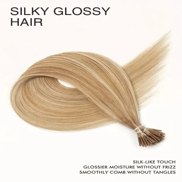 Luxurious Blonde I-Tip Human Hair Extensions, 50Pcs 30g Per Pack, 12-28 Inch Silky Straight  Remy Hair. Featuring invisible keratin pre-bonded design, these hair extensions are soft with natural look, no tangle and no shedding. Perfect choice for wome