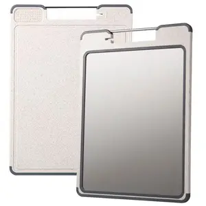 Rongding Titanium Cutting Board for Kitchen, 15.8" x 10.6" Double-Sided Chopping Board,Pure Titanium & Wheat Straw PP with Juice Groove, Grater & Hanging Handle, Non-Slip & Easy to Clean