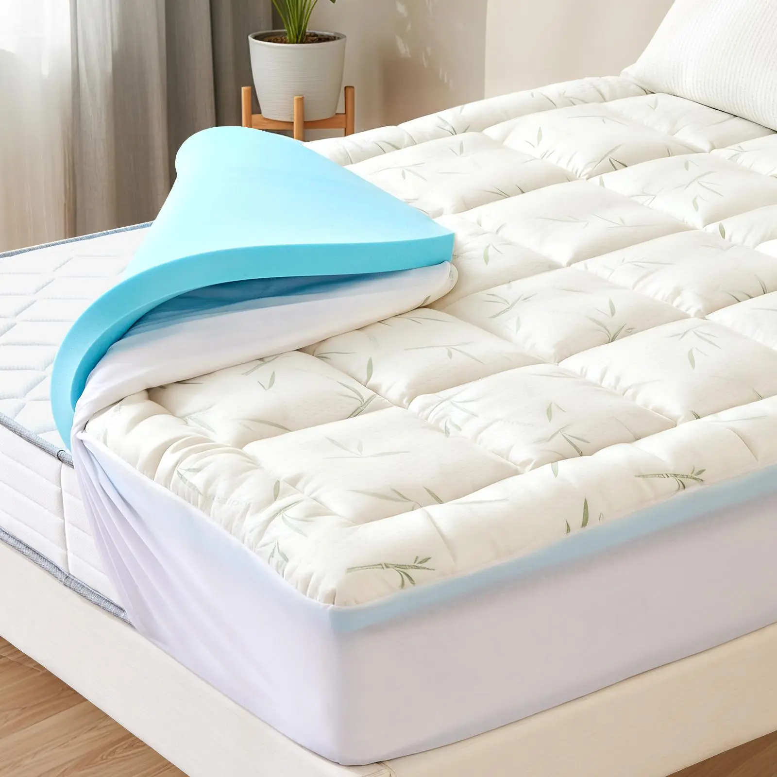 Mattress Topper,Dual Layer 4 Inch Memory Foam Mattress Topper - 2 Inch Gel Memory Foam and 2 Inch Down Alternative Pillow Top Mattress Pad Cover with 8-21 Inch Deep Pocket for Sleeping
