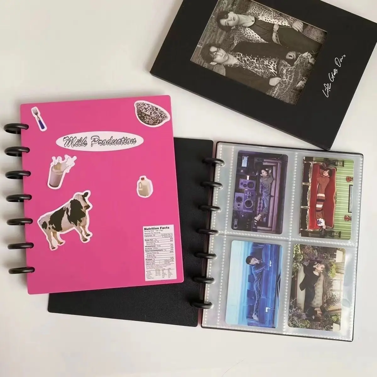 Ringnote 4 Pockets Binder with Pink Cover, Black Spiral Binding, and Assorted Pockets for Organized Storage