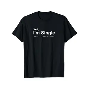 Funny Valentine'S Day Cotton T-shirt with "Yes I'M Single Now Here'S Your Chance" Text Black Crew Neck Unisex Loose Casual Breathable Daily Wear And Single Gift Machine Washable