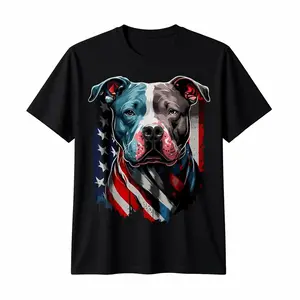 American Independence Day T-shirt minimalist mens patriotic bulldog american flag cotton t shirt breathable casual round neck short sleeve top 180g wear machine washable regular fit black with design -1 tokwear Tee