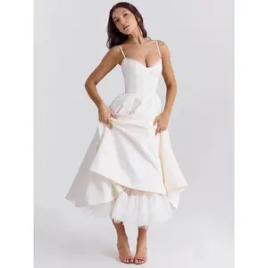 Elegant A-line Backless Sexy Midi Dress For Women Fashion Spaghetti Strap Sleeveless Loose Club Party Sexy Dress New Formal Womenswear