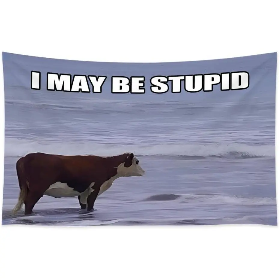 Funny "I May Be a Stupid Cow" Meme Art Wall Tapestry - 60x40in Lightweight Hanging Decoration for College Dorm Room, Bedroom Home Decor