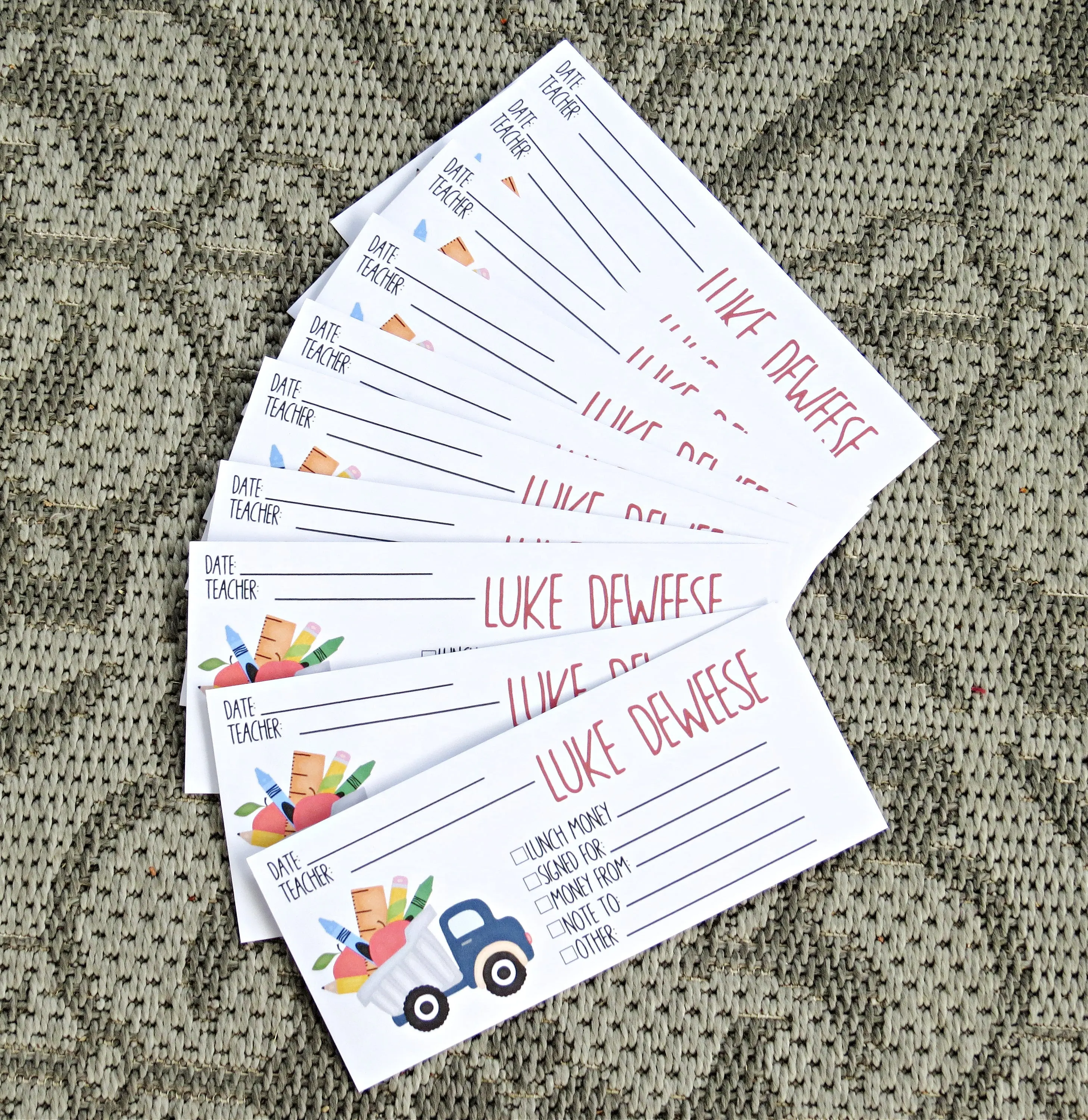 Personalized School Envelopes - Custom Name Teacher Envelopes for Notes & Lunch Money | Sets of 10, 15, or 20