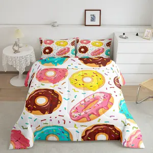 Sweet Donuts Designer Comforter Set,Girly Cute Luxury Bedding Set,Chocolate Doughnut Cream Comforter,Cute Whimsical Dessert Decor Quilt Set