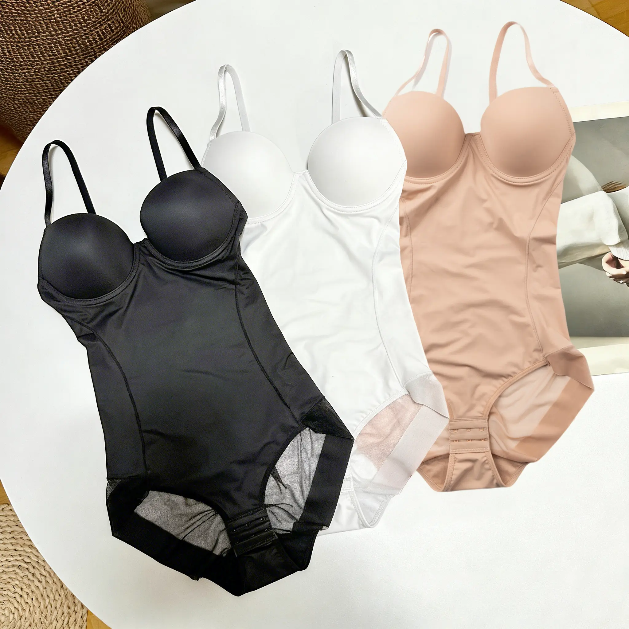 Shapewear for Women, V-Neck Tummy Control Fit Bodysuit in Soft Nylon Spandex with Built-in Bra for Wedding & Evening Wear