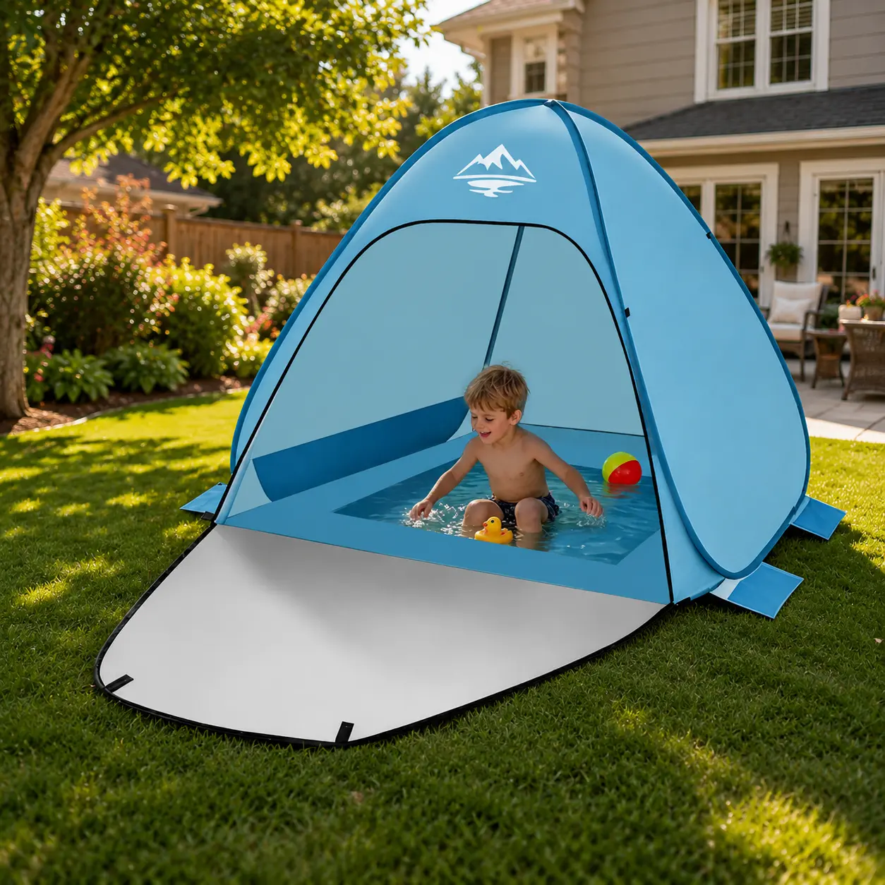 Pop Up Beach Tent with Built-in Kiddie Pool, UPF 50+ UV Protection Sun Shelter, Portable Automatic Toddler Shade Tent for Beach & Backyard