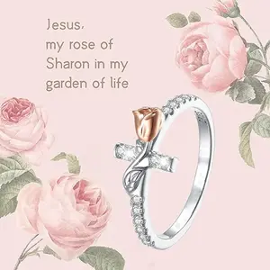 S925 Sterling silver retro fashionable rose cross ring is suitable for high-quality jewelry for women's weddings, dates, parties, and daily wear, and a great gift for Mother
