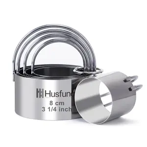 5-Piece Round Biscuit Cutter Set – Stainless Steel Cookie Cutters with Handle for Baking Dough and Cakes
