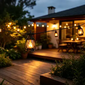 BACKYARD FOX 19.7FT Vintage Lantern LED Solar String Lights, Flickering Flame Effect, Outdoor Lights,IP44 Waterproof Shatterproof Hanging Lights for Backyard, Porch, Garden, Christmas Holiday Decor